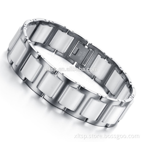 2016 bracelet jewelry stainless steel men bracelet with white ceramic